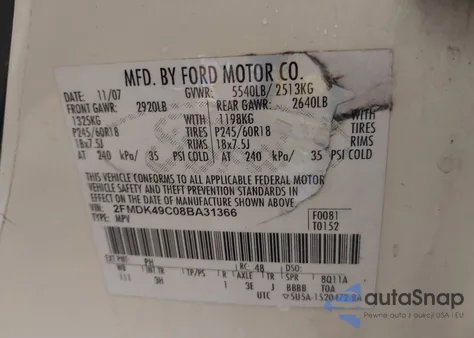 2008 Ford Edge Limited from USA, damaged, VIN 2FMDK49C08BA31366